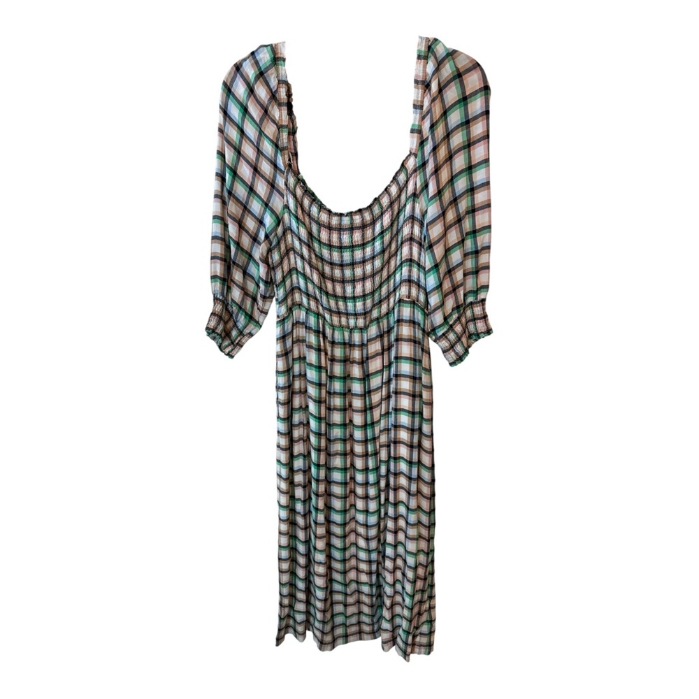 Anthropologie Maeve Cerie Smocked Midi Dress Large Petite Summer Fall Plaid NWOT - Picture 9 of 9